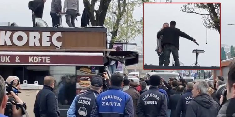 İBB, Üsküdar'da kaçak işletmeyi yıktığı sırada zabıtaya silah çekildi