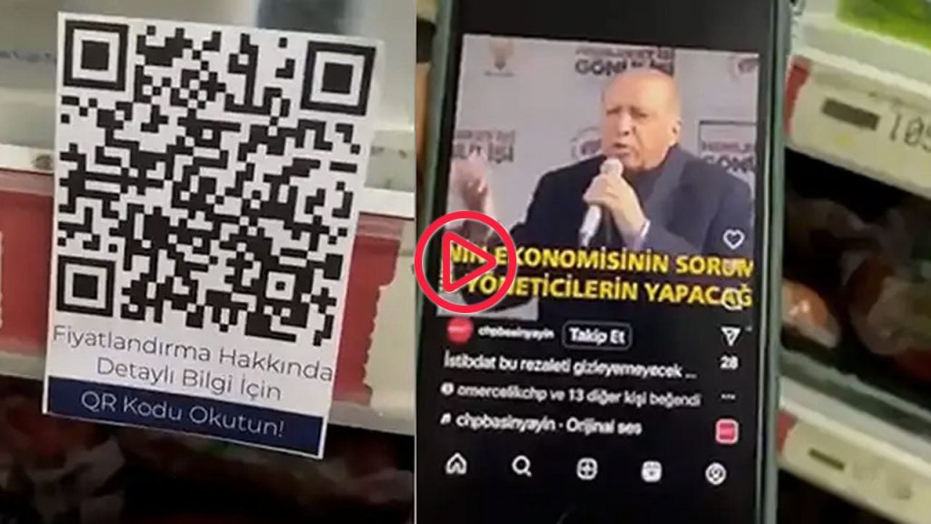 Market raflarında QR kodlu Erdoğan videosu