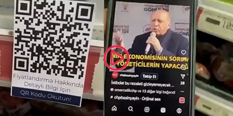 Market raflarında QR kodlu Erdoğan videosu