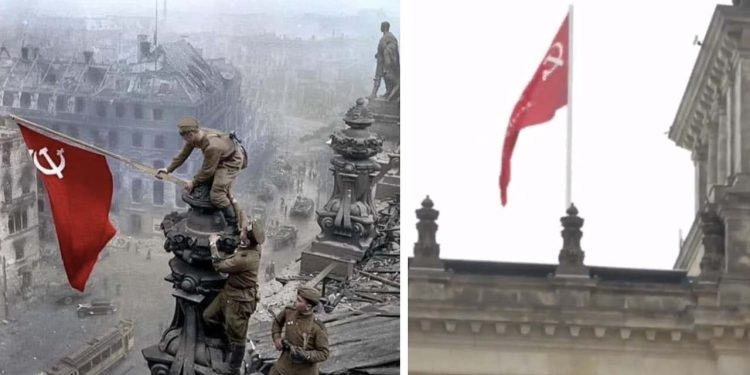 78 yıl aradan sonra ilk: Reichstag'ın tepesine kızıl bayrak dikildi