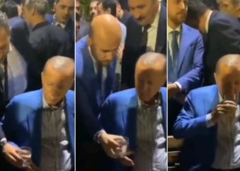 Erdoğan korumasının uzattığı bir bardak suyu alamadı, oğlu devreye girdi