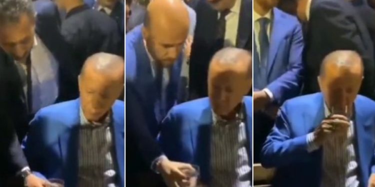 Erdoğan korumasının uzattığı bir bardak suyu alamadı, oğlu devreye girdi