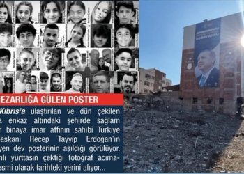 İsias Otel'in enkazına bakan binaya Erdoğan'ın gülen afişi asıldı