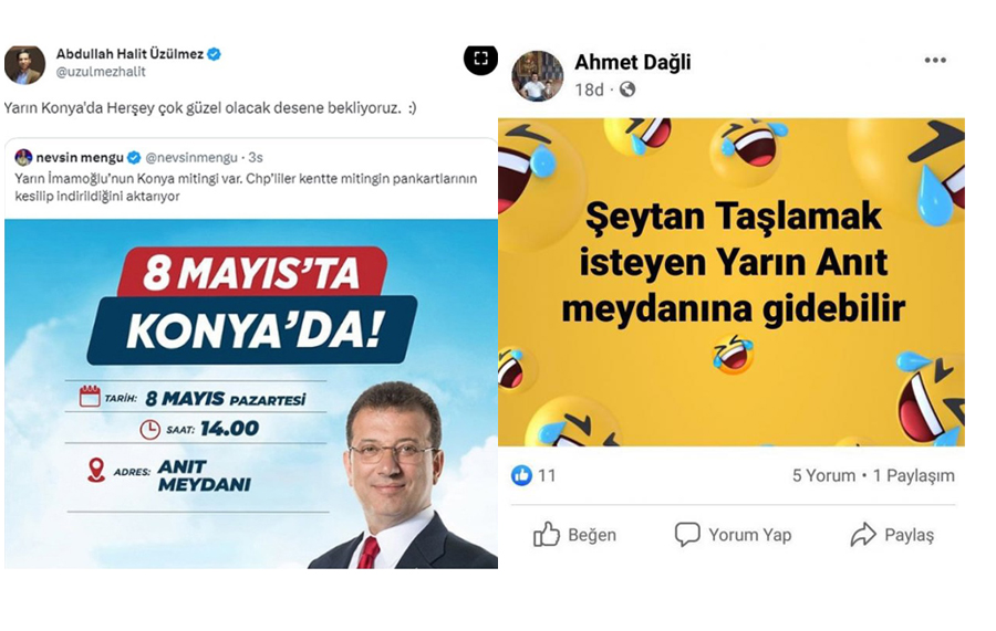 Kızılay görevlilerinden İmamoğlu’nun Konya mitingi öncesi provokatif paylaşımlar: ‘Şeytan taşlamak isteyen…’.