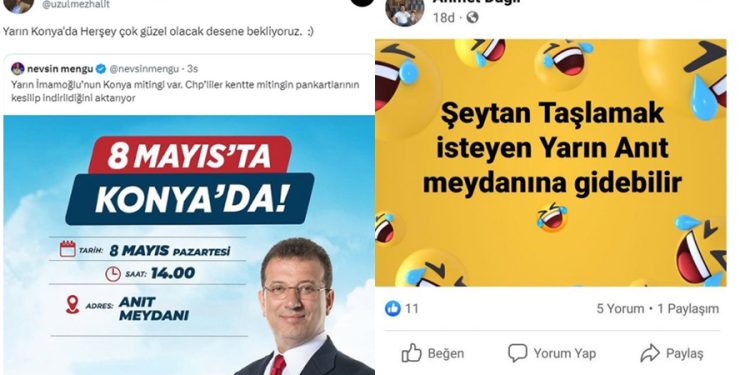 Kızılay görevlilerinden İmamoğlu’nun Konya mitingi öncesi provokatif paylaşımlar: ‘Şeytan taşlamak isteyen…’.