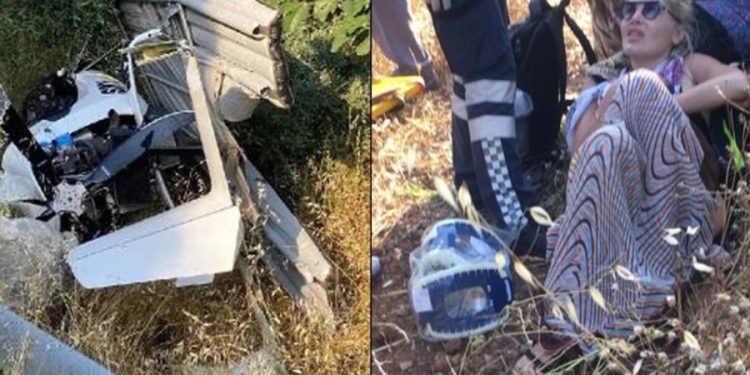 Cayrokopter tarlaya düştü; pilot ile Mustafa Sandal’ın eşi yaralandı