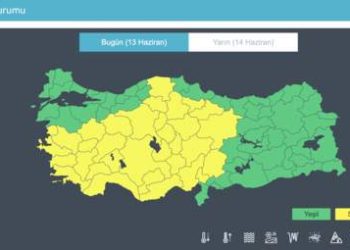 Meteoroloji Genel Müdürlüğü, İç Ege, Akdeniz'in iç kesimleri, İç Anadolu'nun güney ve doğusu ve Orta Karadeniz'in iç kesimlerinde 32 kentte beklenen sağanak yağışlar nedeniyle sarı uyarı yayınladı.