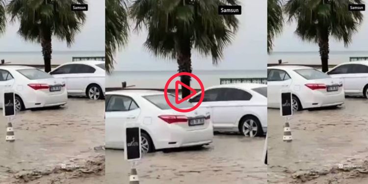 Yağış sonrası Samsun'da deniz ve kara birleşti