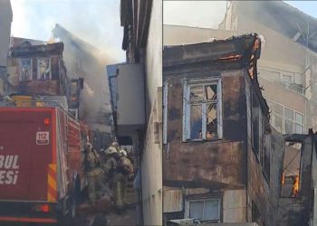 Beyoğlu'nda yangın çıkan metruk bina kısmen çöktü