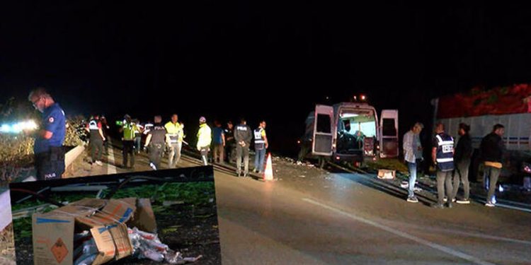 Dinamit yüklü kamyon devrildi, karayolu kapatıldı