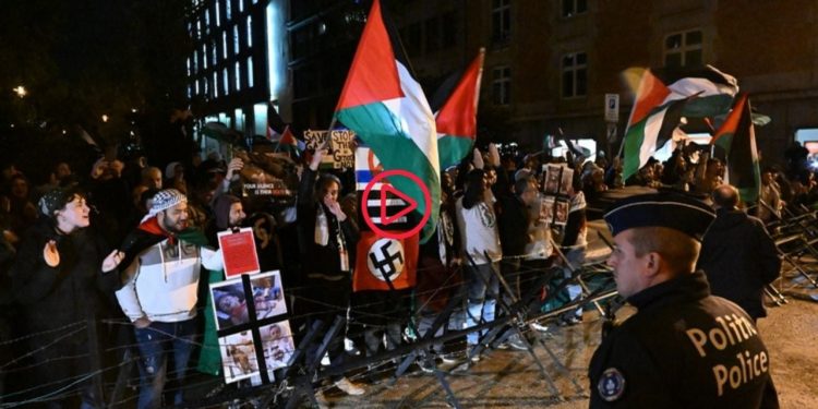 AB liderlerinin 'Gazze zirvesi' sırasında Filistinlilere destek eylemi