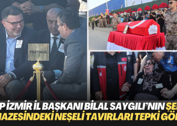 Suriye’de şehit düşen polisin cenazesinde AKP İzmir İl Başkanı Bilal Saygılı’nın neşeli tavırları tepki gördü.