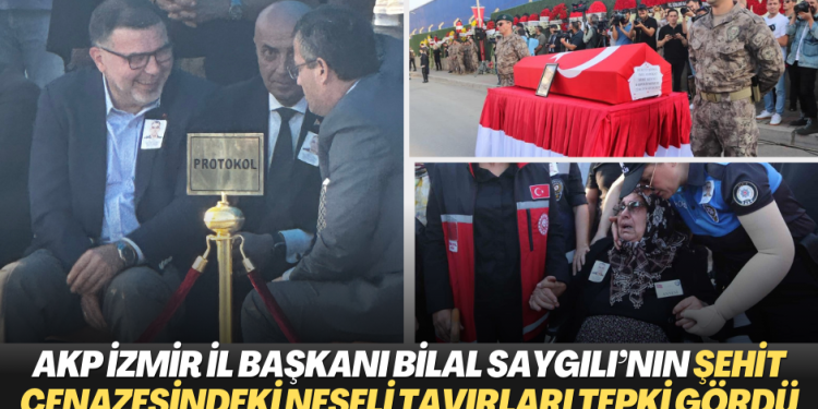 Suriye’de şehit düşen polisin cenazesinde AKP İzmir İl Başkanı Bilal Saygılı’nın neşeli tavırları tepki gördü.