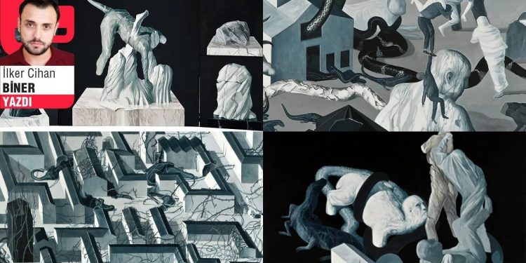 Tayfun Gülnar resimlerine yakın plan: Karanlık yüzeyler