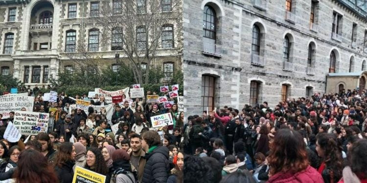 Boğaziçililer Fen-Edebiyat Fakültesi önünde eylem yaptı: 'Naci İnci ve yönetiminin aldığı hiçbir kararı tanımıyoruz'