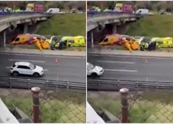 'Fuarda sergilenen' helikopter Madrid çevreyoluna düştü