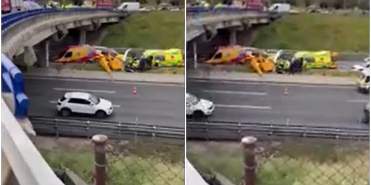 'Fuarda sergilenen' helikopter Madrid çevreyoluna düştü