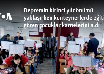 Depremin birinci yıldönümü yaklaşırken konteynerlerde eğitim gören çocuklar karnelerini aldı