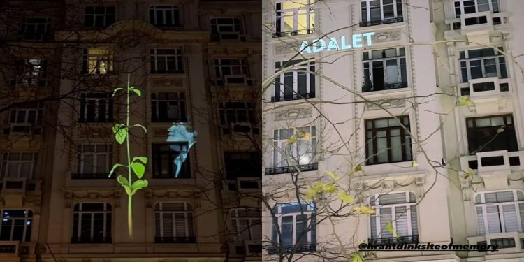 Hrant Dink'in önünde öldürüldüğü apartmanın duvarını "Adalet" ile ışıklandırdılar