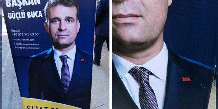 Buca’da İYİ Parti’li adayın afişinde CHP rozetli fotoğrafı kullanıldı