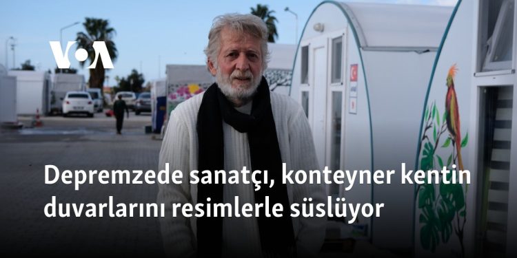 Depremzede sanatçı, konteyner kentin duvarlarını resimlerle süslüyor