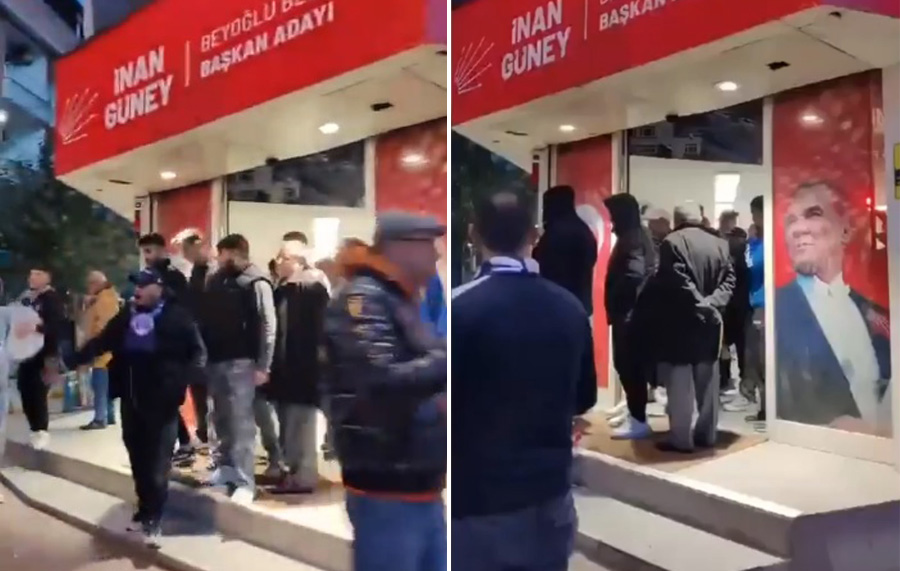 Beyoğlu’nda AKP’li grup, CHP’nin seçim bürosunda ‘Erdoğan’ sloganı attı