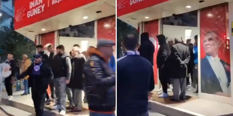 Beyoğlu’nda AKP’li grup, CHP’nin seçim bürosunda ‘Erdoğan’ sloganı attı