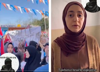 Erdoğan’ın mitinginde ‘İsrail’e ticareti kes!’ pankartı açanlara ters kelepçe