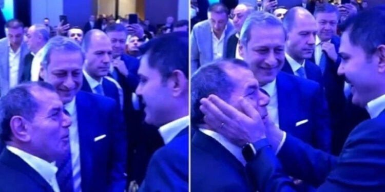 Galatasaraylılar dahi bu kareden utandı! "Sayın Bakan İstanbul için şans" demişti: Dursun Özbek şimdi de Murat Kurum'a yanaklarını okşattı