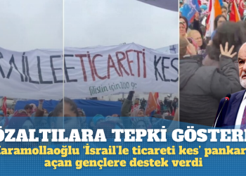 Gençlerin gözaltına alınmasına tepki: Karamollaoğlu Erdoğan’ın mitinginde ‘İsrail’le ticareti kes’ pankartı açanlara destek verdi