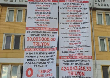 AKP’den MHP’ye geçen Bolvadin’de yeni başkan, borçları belediye binasına astı