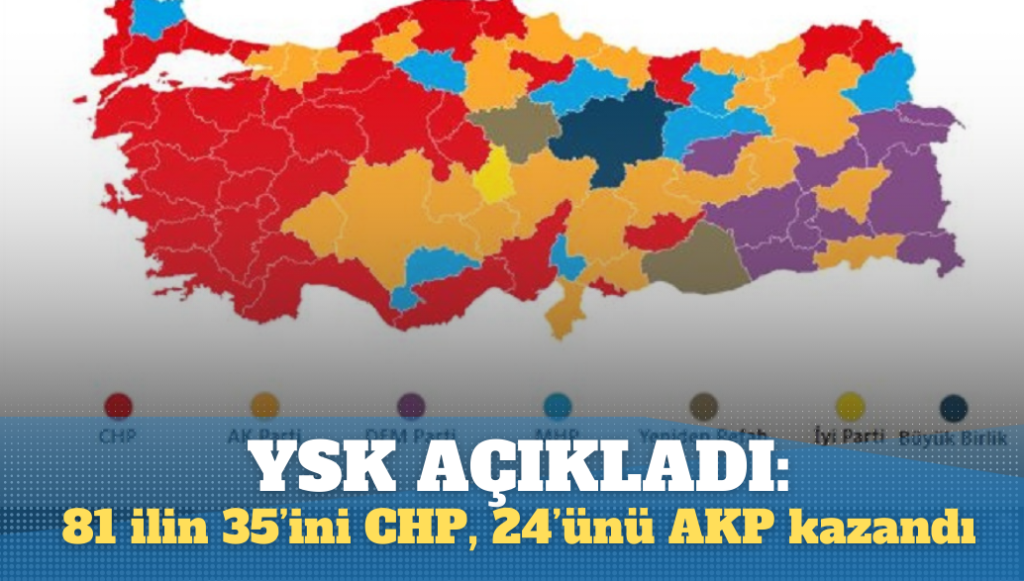 YSK açıkladı: 81 ilin 35’ini CHP, 24’ünü AKP kazandı