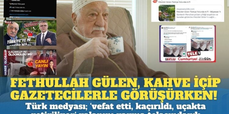 Fethullah Gülen, kahve içip gazetecilerle görüşürken! Türk medyası; ”vefat etti, kaçırıldı, uçakta getiriliyor” yalan haberlerini yayma telaşındaydı