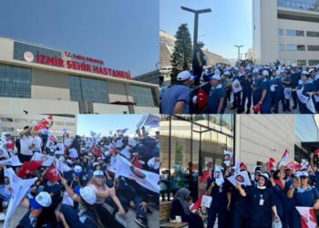 İzmir Şehir Hastanesi'nde temizlik işçileri iş bırakarak düşük ücret ve yoğun çalışma koşullarını protesto etti