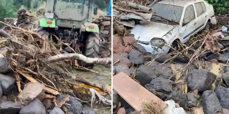 Erzurum’da sel felaketi: Otomobil ve traktörler sürüklendi, evler kullanılamaz hale geldi