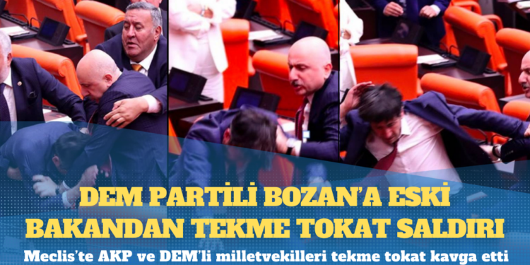 ‘AKP hırsızlık yapıyor’ diyen DEM Partili Bozan’a eski bakandan tekme tokat saldırı
