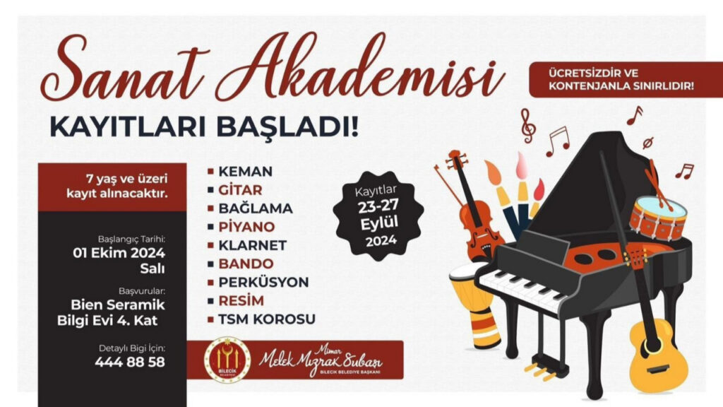 Bilecik Belediyesi Sanat Akademisi Müzik Kurslarına Kayıt Başladı