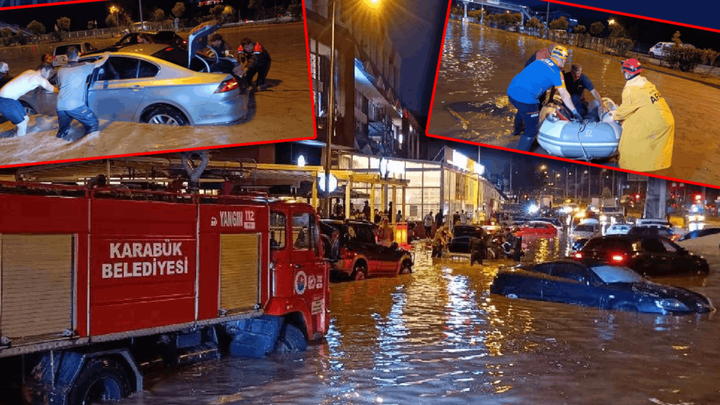 Sağanak Karabük'ü Fena Vurdu: Caddeler Göle Döndü, Vatandaşlar Botlarla Kurtarıldı