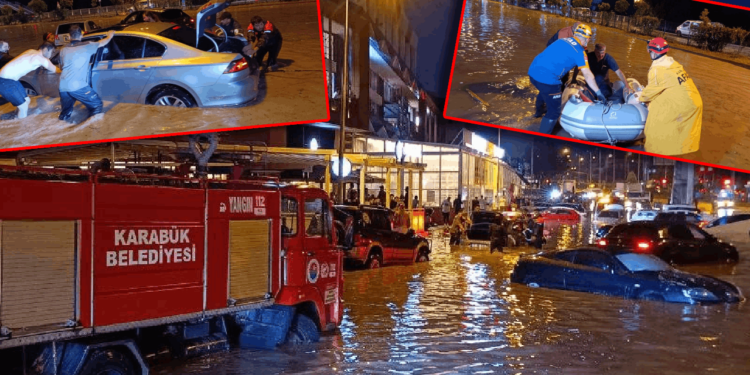 Sağanak Karabük'ü Fena Vurdu: Caddeler Göle Döndü, Vatandaşlar Botlarla Kurtarıldı