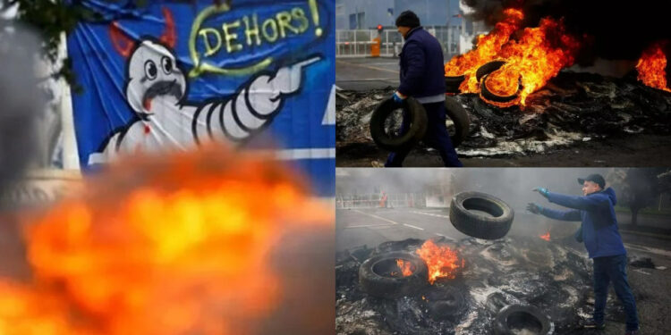 Otomotiv Sektöründe Kriz Büyüyor! Michelin İşçileri Grevde; Lastikleri Ateşe Verdiler