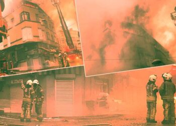 Fatih'te 4 katlı bina alev alev yandı