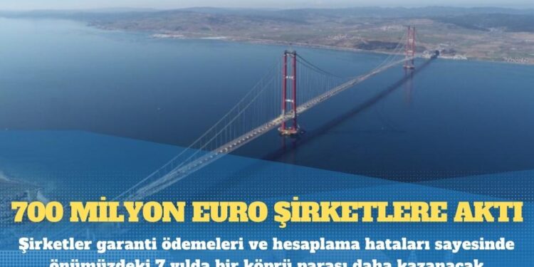 Çanakkale Köprüsü’nü işleten şirketler garanti ödemeleri ve hesaplama hataları sayesinde önümüzdeki 7 yılda bir köprü parası daha kazanacak