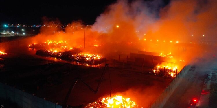 Aydın'da kağıt fabrikasının depolama alanında çıkan yangına müdahale ediliyor