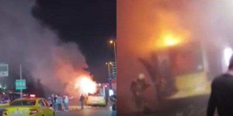 Şişli'de Korku Dolu Anlar... İETT Otobüsü Alev Alev Yandı