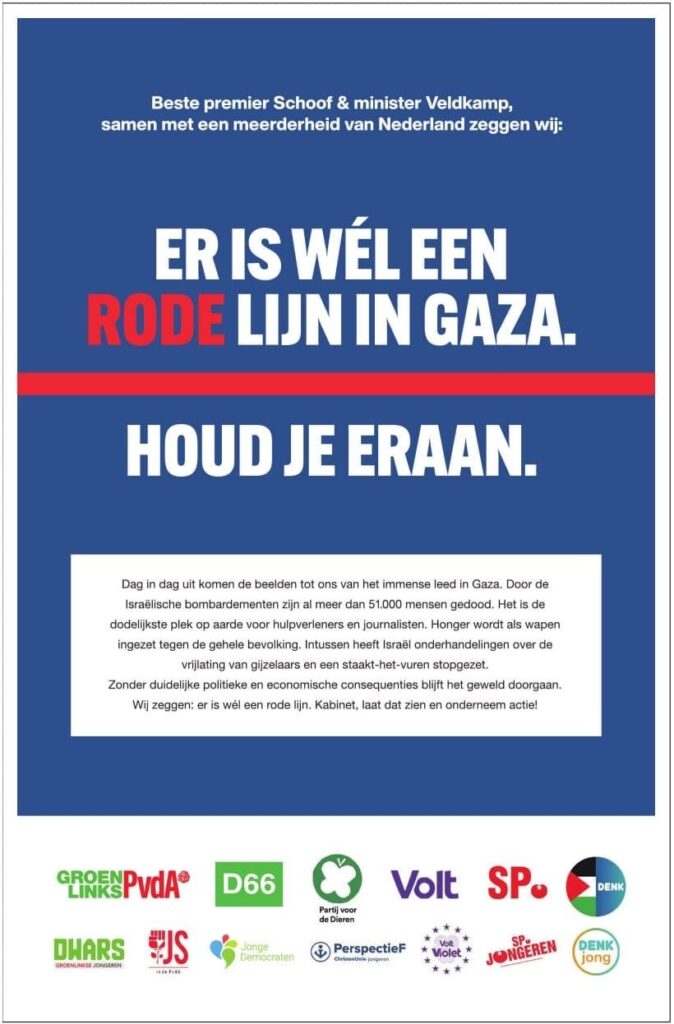 Hollanda’da muhalefet partileri Gazze için ortak ilanla hükümeti uyardı: “Kırmızı çizgi çoktan aşıldı”