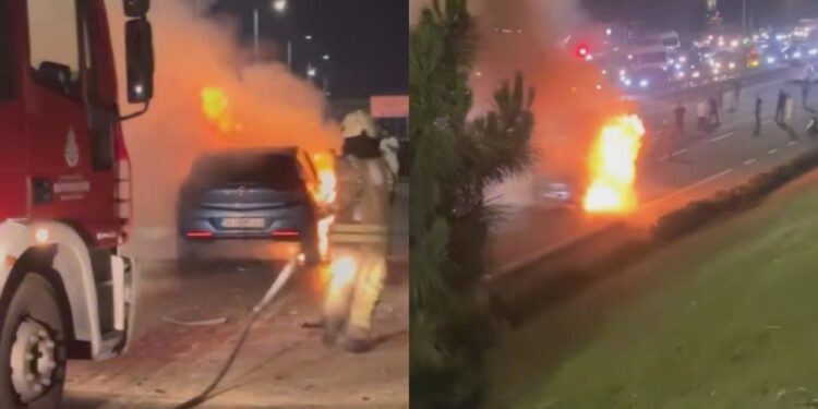 İstanbul'da Korkunç Kaza! Otomobil Alev Alev Yandı, Sürücü Yaralandı