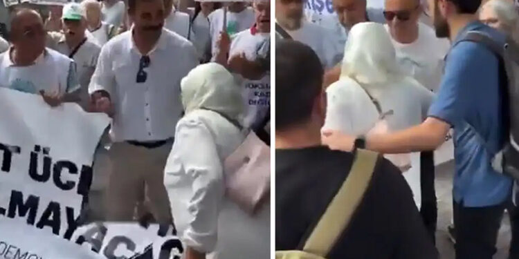 “Sefalet ücretlerine teslim olmayacağız” yazılı pankartı yırtan kişinin AKP Odunpazarı İlçe Kadın Kolları yöneticisi olduğu iddia edildi