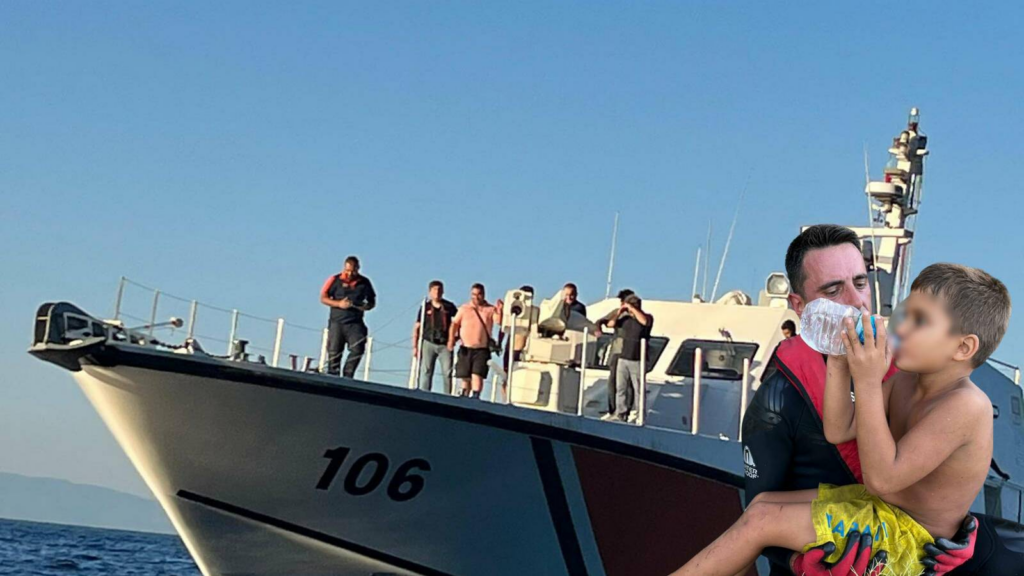 Milas açıklarında alabora olan teknedeki 2 çocuk kayalıklarda bulundu