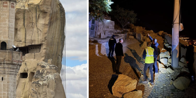 Nevşehir'in simge noktalarından Kadıkalesi’nden kaya parçası düştü; 3 ev tahliye edildi