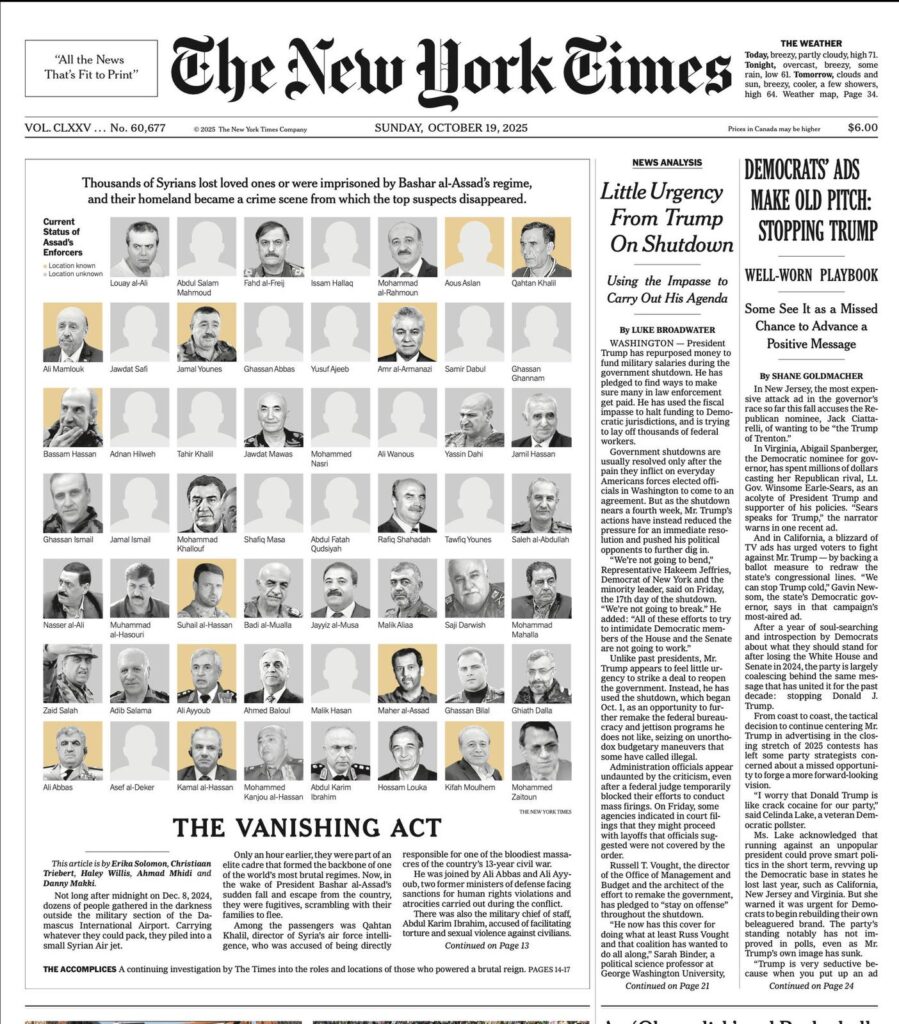 New York Times’tan “aranıyor” ilanı gibi kapak: Esad’ın suç ortakları nasıl ortadan kayboldu?